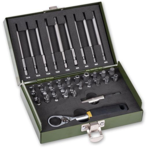 PROXXON Precision Engineer’s Bit Set & 1/4" MICRO Ratchet - 36 Piece