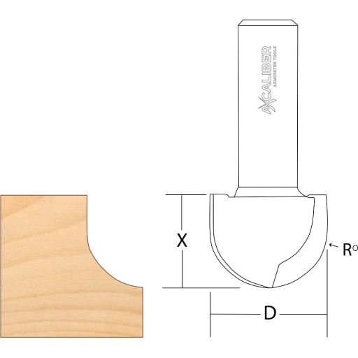 Axcaliber Round Nose Cutter - D=25.4 - X=19 - R=12.7mm - S=1/2"